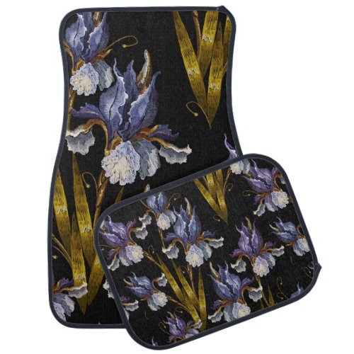 Beautiful spring irises embroidery seamless patter car floor mat
