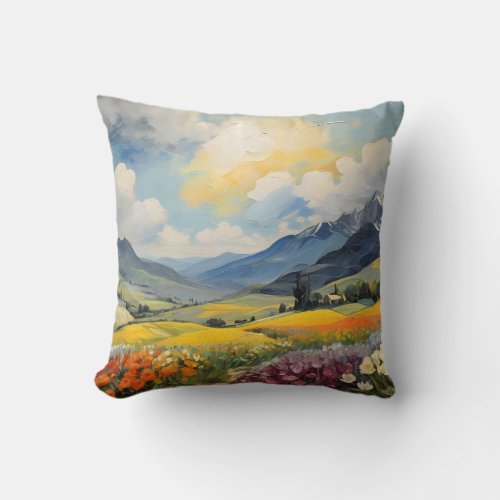 Beautiful spring landscape with flowers throw pillow