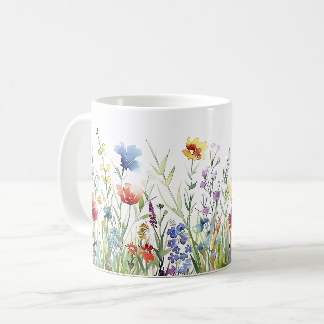 Beautiful Spring Meadow Flowers Wrap Coffee Mug (Front Left)