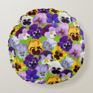 Beautiful Spring Pansies Round Pillow