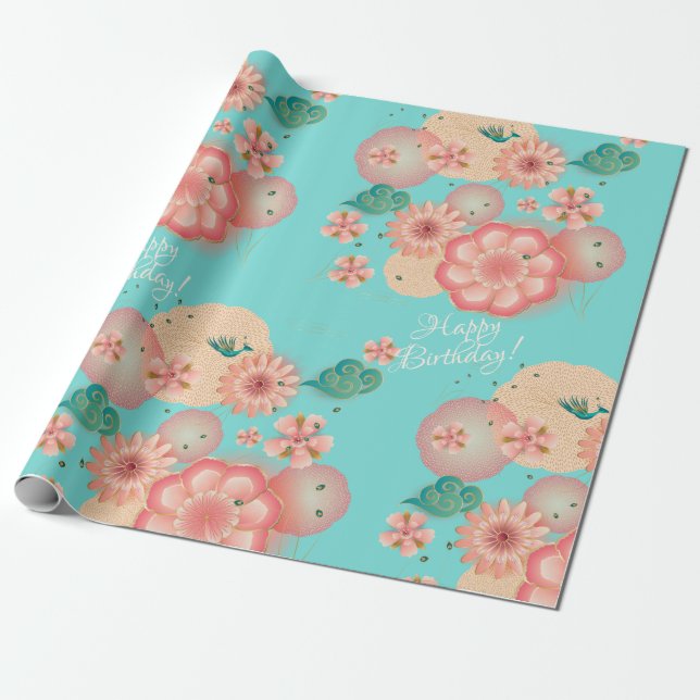 Beautiful Spring Peach Flowers Garden Decorative Wrapping Paper (Unrolled)
