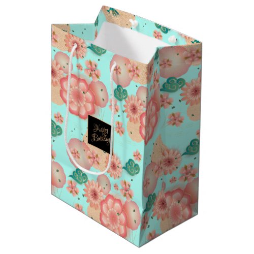 Beautiful Spring Peach Garden Decorative Birthday Medium Gift Bag