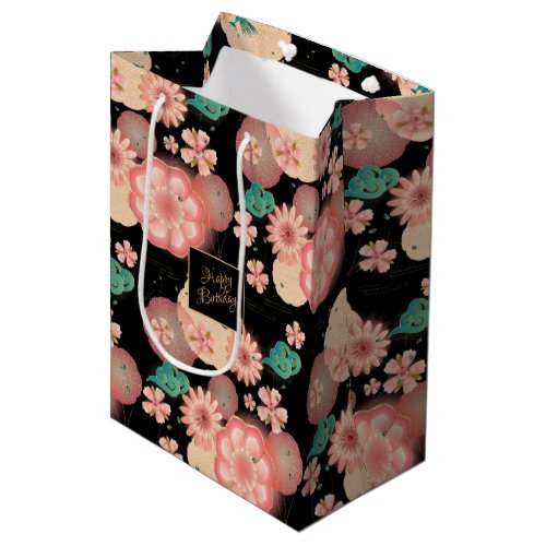 Beautiful Spring Peach Garden Decorative Birthday Medium Gift Bag