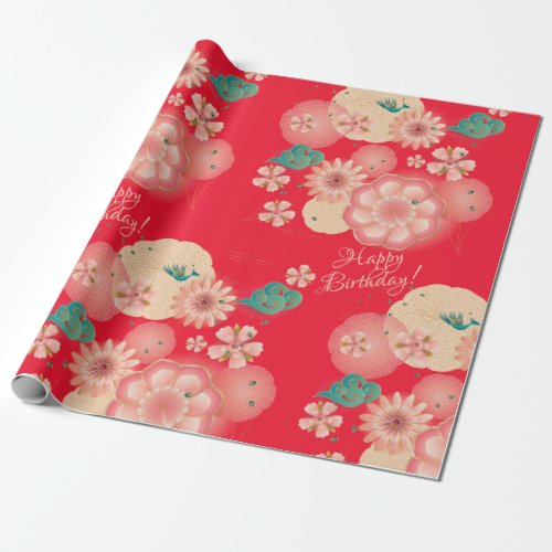 Beautiful Spring Peach Garden Decorative Birthday Wrapping Paper