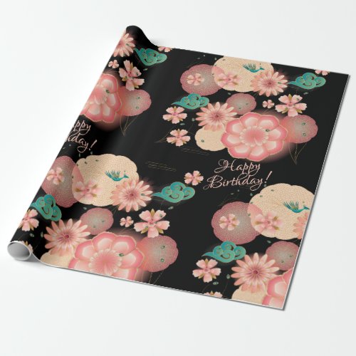 Beautiful Spring Peach Garden Decorative Birthday Wrapping Paper