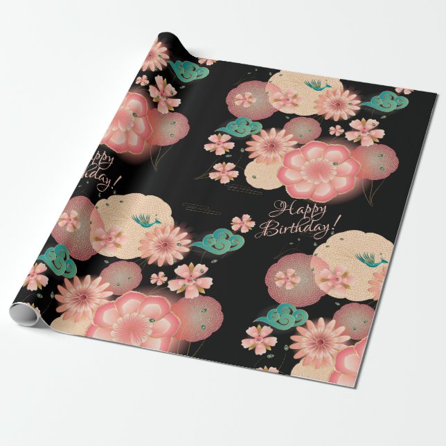Beautiful Spring Peach Garden Decorative Birthday Wrapping Paper (Unrolled)