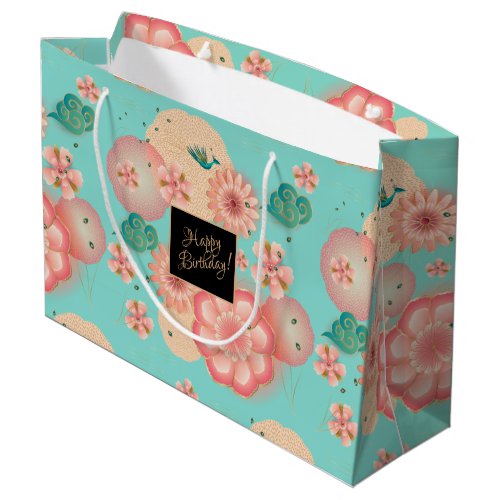 Beautiful Spring Peach Garden Flowers Birthday Large Gift Bag