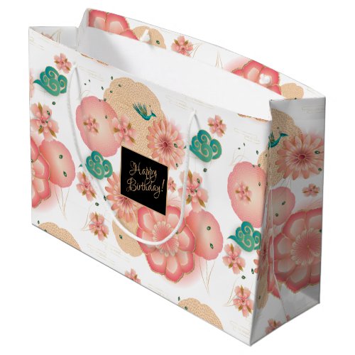 Beautiful Spring Peach Garden Flowers Birthday Large Gift Bag