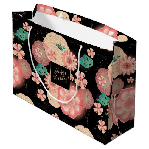 Beautiful Spring Peach Garden Flowers Birthday Large Gift Bag