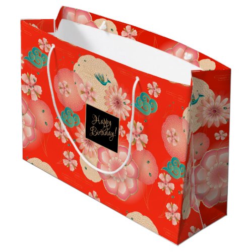 Beautiful Spring Peach Garden Flowers Birthday Large Gift Bag