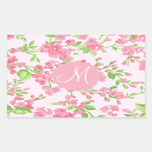 Beautiful Spring pink watercolor peach flowers Rectangular Sticker