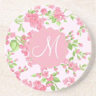Beautiful Spring pink watercolor peach flowers Sandstone Coaster