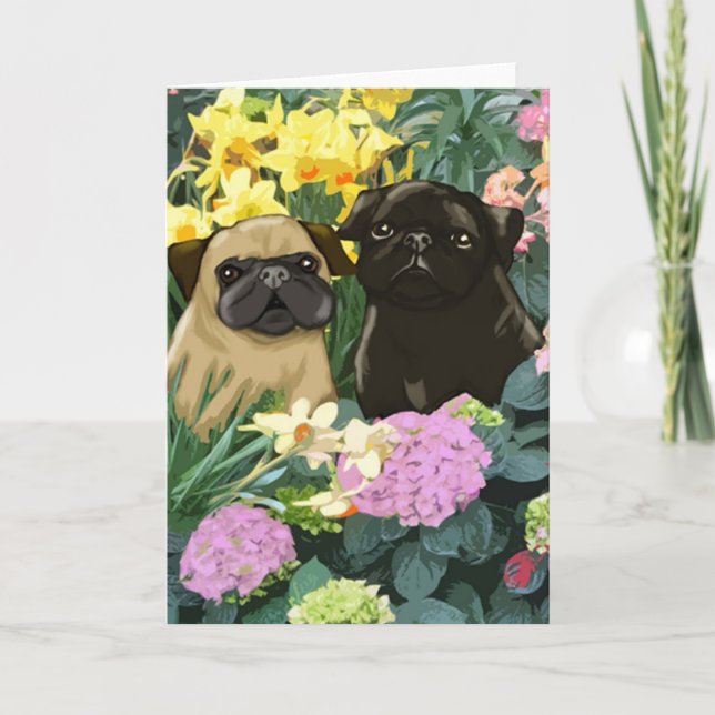 Beautiful Spring Puggies Greeting Card (Front)