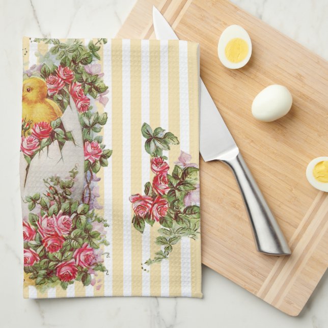 Beautiful Spring Roses and Baby Chicks Kitchen Tow Kitchen Towel (Quarter Fold)