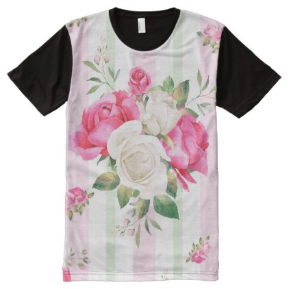 beautiful, spring,shabby chic, pink roses, chic, f All-Over-Print shirt