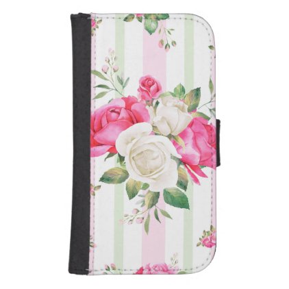 beautiful, spring,shabby chic, pink roses, chic, f galaxy s4 wallet case