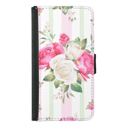 beautiful, spring,shabby chic, pink roses, chic, f samsung galaxy s5 wallet case