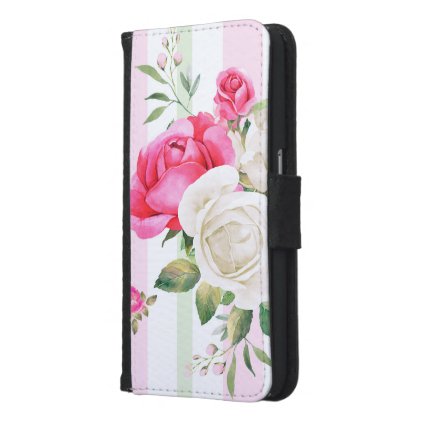 beautiful, spring,shabby chic, pink roses, chic, f samsung galaxy s6 wallet case