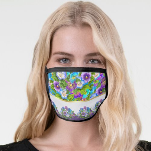 Beautiful Spring Violet Pansy Flowers Garden Face Mask