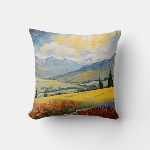 Beautiful Spring With Flowers In The Mountains Throw Pillow