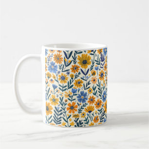 Beautiful Spring Yellow Blue Girly Wildflowers Coffee Mug