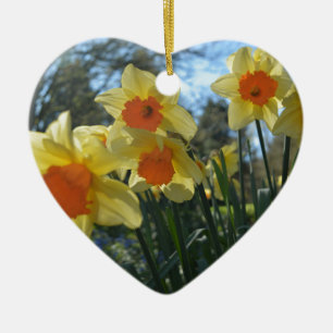 Beautiful spring yellow,orange daffodil flowers ceramic ornament