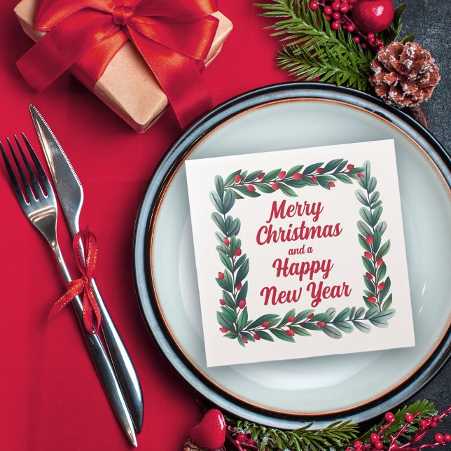 Beautiful Square Wreath Merry Christmas Napkins (Creator Uploaded)