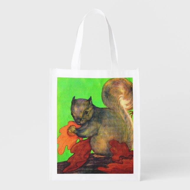 beautiful squirrel print reusable grocery bag (Front)
