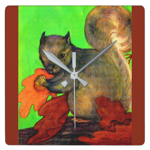 beautiful squirrel square wall clock