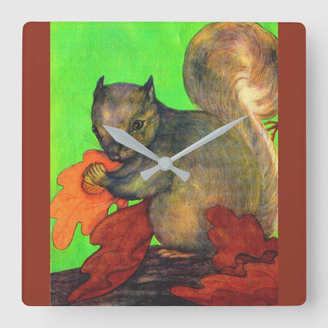 beautiful squirrel square wall clock (Front)