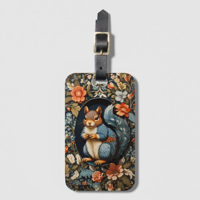 Beautiful Squirrel William Morris Inspired Luggage Tag (Front Vertical)