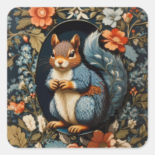 Beautiful Squirrel William Morris Inspired Square Sticker