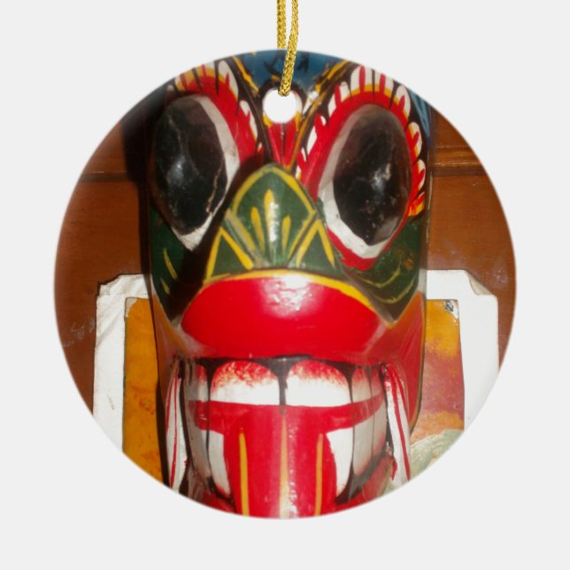 Beautiful Sri Lankan Traditional Fire Mask Art   Ceramic Ornament (Front)