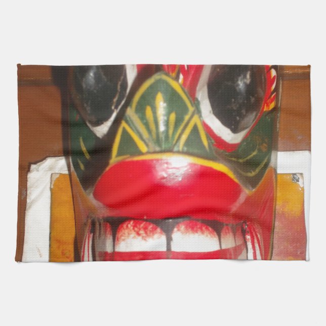 Beautiful Sri Lankan Traditional Fire Mask Art   Kitchen Towel (Horizontal)