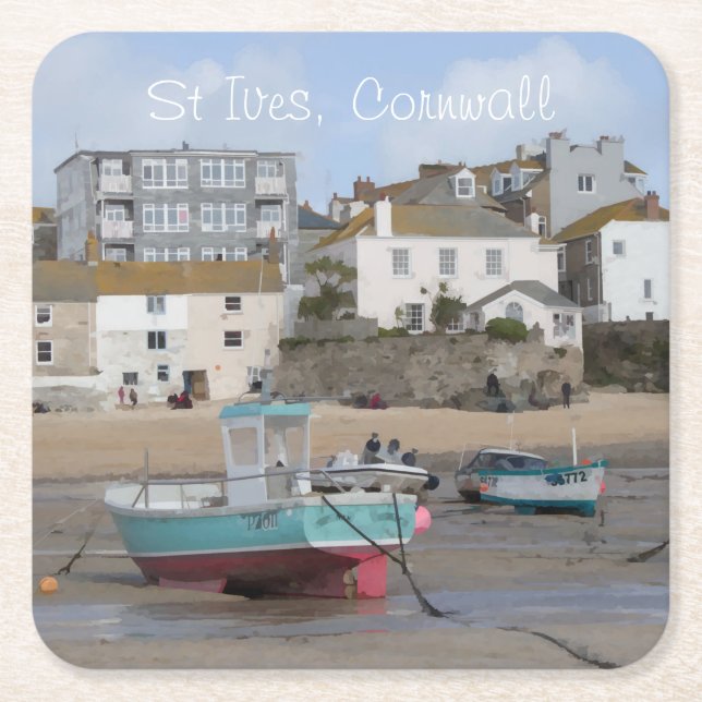 Beautiful St Ives beach in Cornwall Square Paper Coaster (Front)