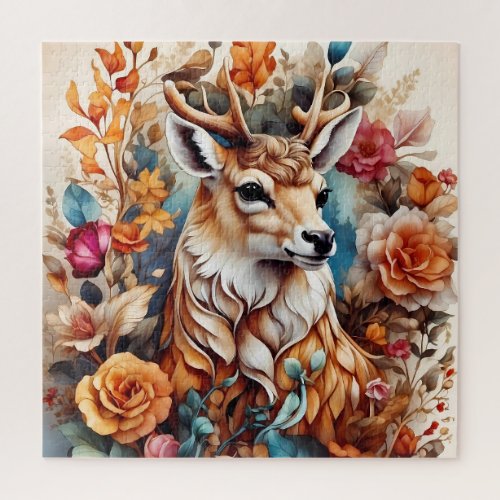 Beautiful Stag in amongst flowers Jigsaw Puzzle