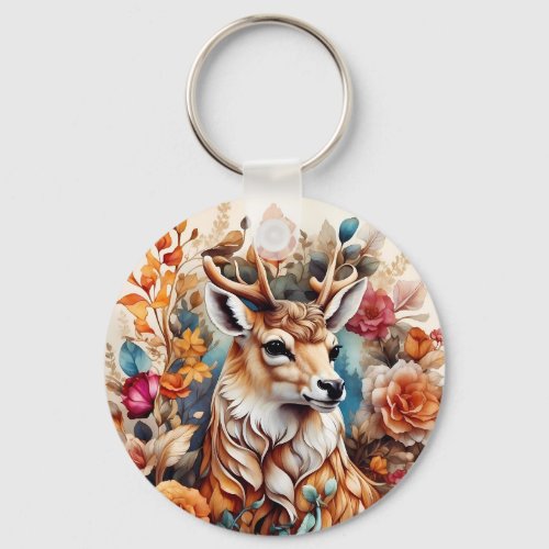 Beautiful Stag in amongst flowers Keychain