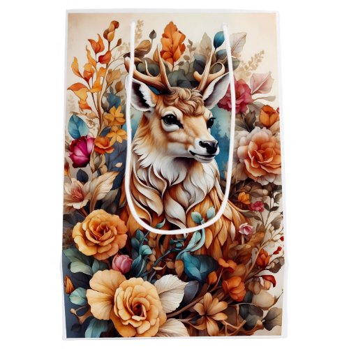 Beautiful Stag in amongst flowers Medium Gift Bag