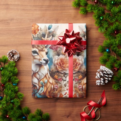 Beautiful Stag in amongst flowers Wrapping Paper
