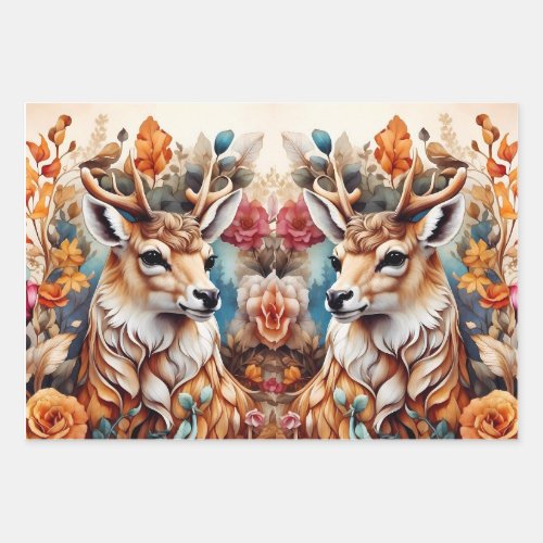Beautiful Stag in amongst flowers Wrapping Paper Sheets