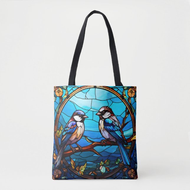 Beautiful Stained Glass Birds Tote Bag (Front)