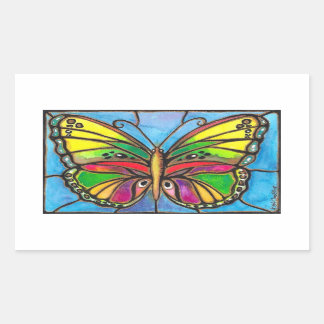 Beautiful Stained Glass Butterfly Watercolor Art! Rectangular Sticker
