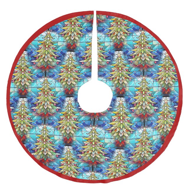 Beautiful Stained Glass Christmas Tree Pattern Brushed Polyester Tree Skirt (Front)