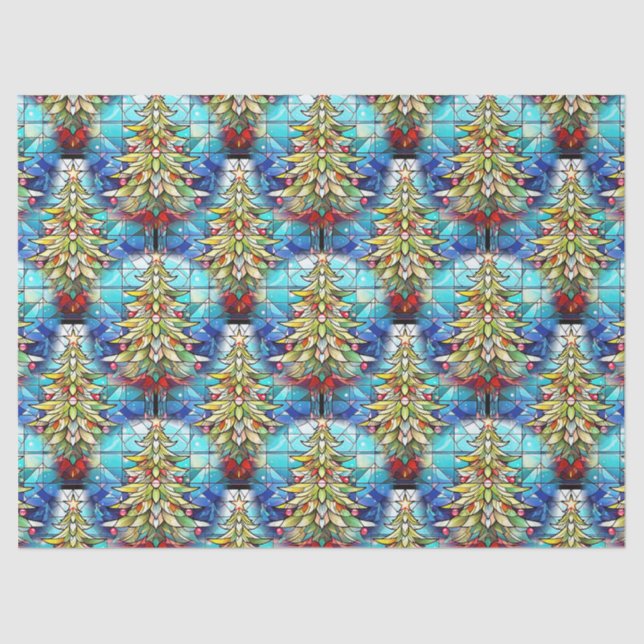 Beautiful Stained Glass Christmas Tree Pattern Tissue Paper (Front)