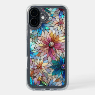 Beautiful Stained Glass Floral Art Pattern iPhone 16 Plus Case