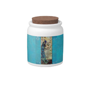 Beautiful Stained Glass Peacock Candy Jar