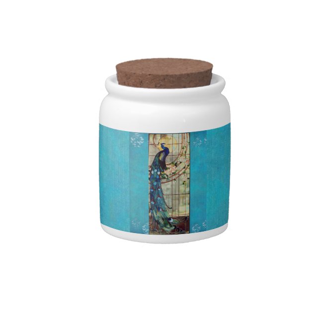 Beautiful Stained Glass Peacock Candy Jar (Front)