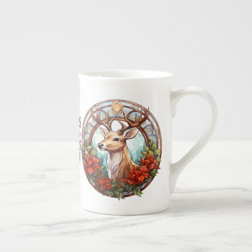 Beautiful Stained Glass Reindeer  Bone China Mug