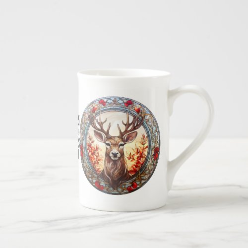 Beautiful Stained Glass Reindeer  Bone China Mug