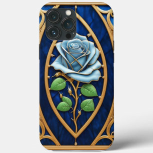 Beautiful Stained Glass Window with Blue Rose iPhone 13 Pro Max Case